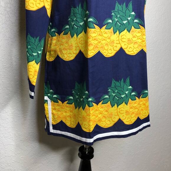 Tracy Negoshian Abby Pineapple Stripes navy yellow tunic top size Medium NWT - Picture 3 of 13